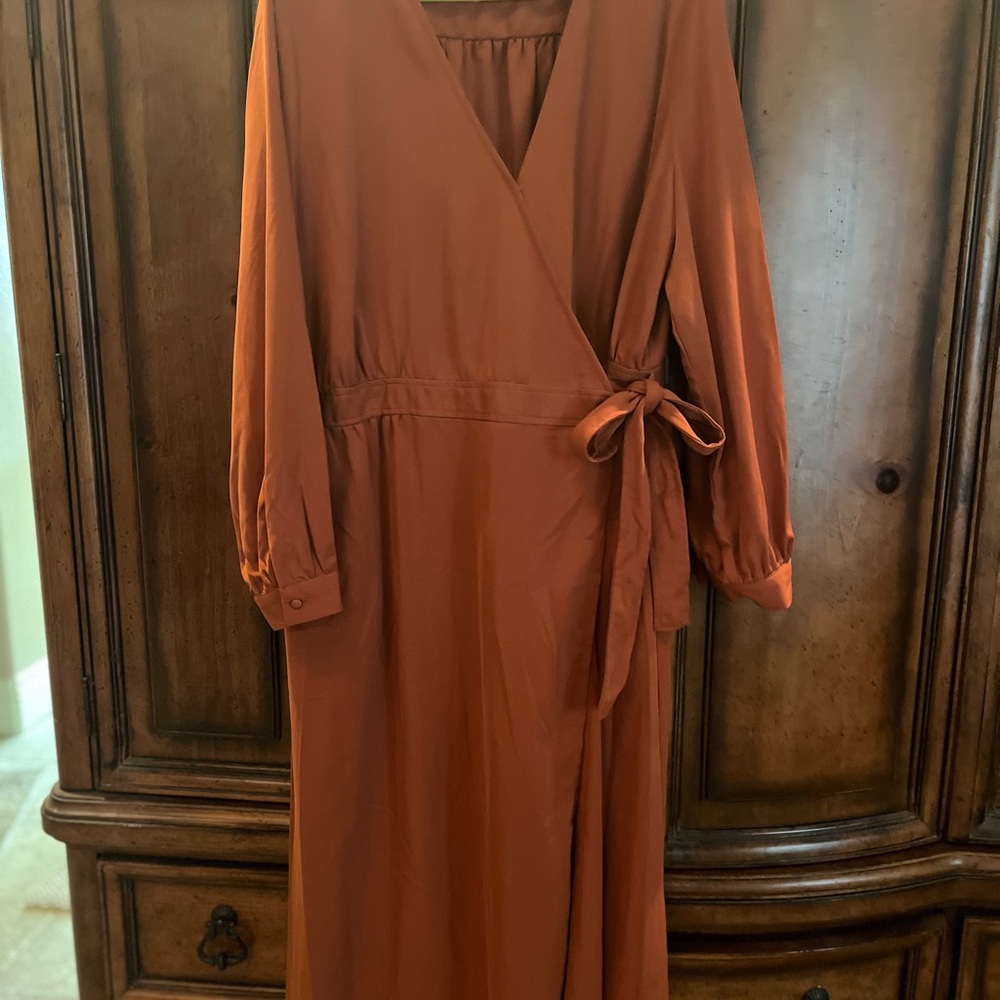 Who What Wear Terracotta Long Sleeve Wrap Dress